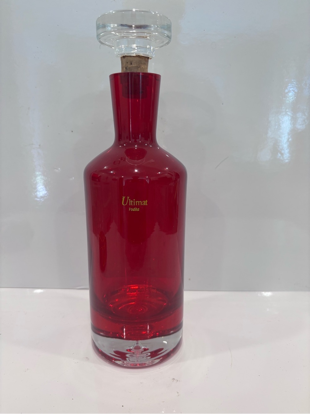Ultimat Vodka - Empty Red Glass Decanter With Stopper 12” Poland RARE